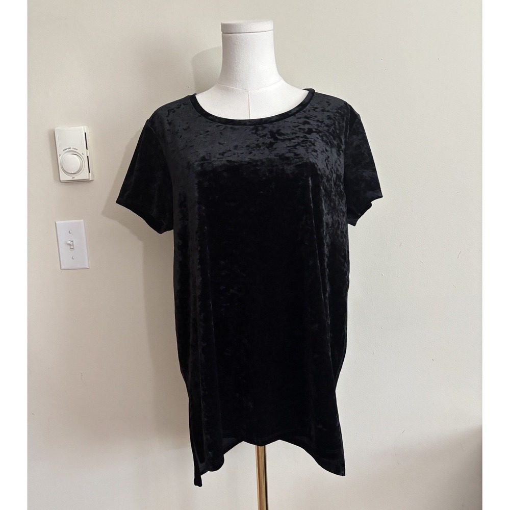 Lord & Taylor Womens Large Black Velvet Top Whimsigoth Grunge 90s Vintage Goth